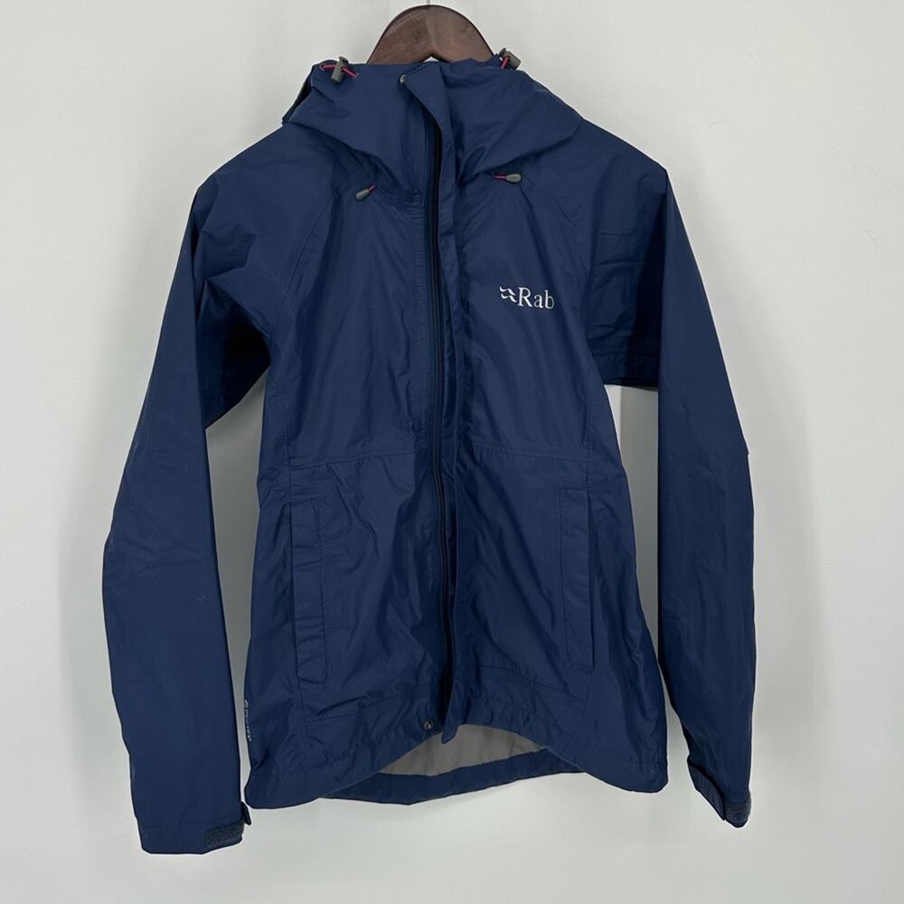Rab Downpour Rain Jacket Navy Blue Full Zip Pertex Shield Waterproof Women's XS